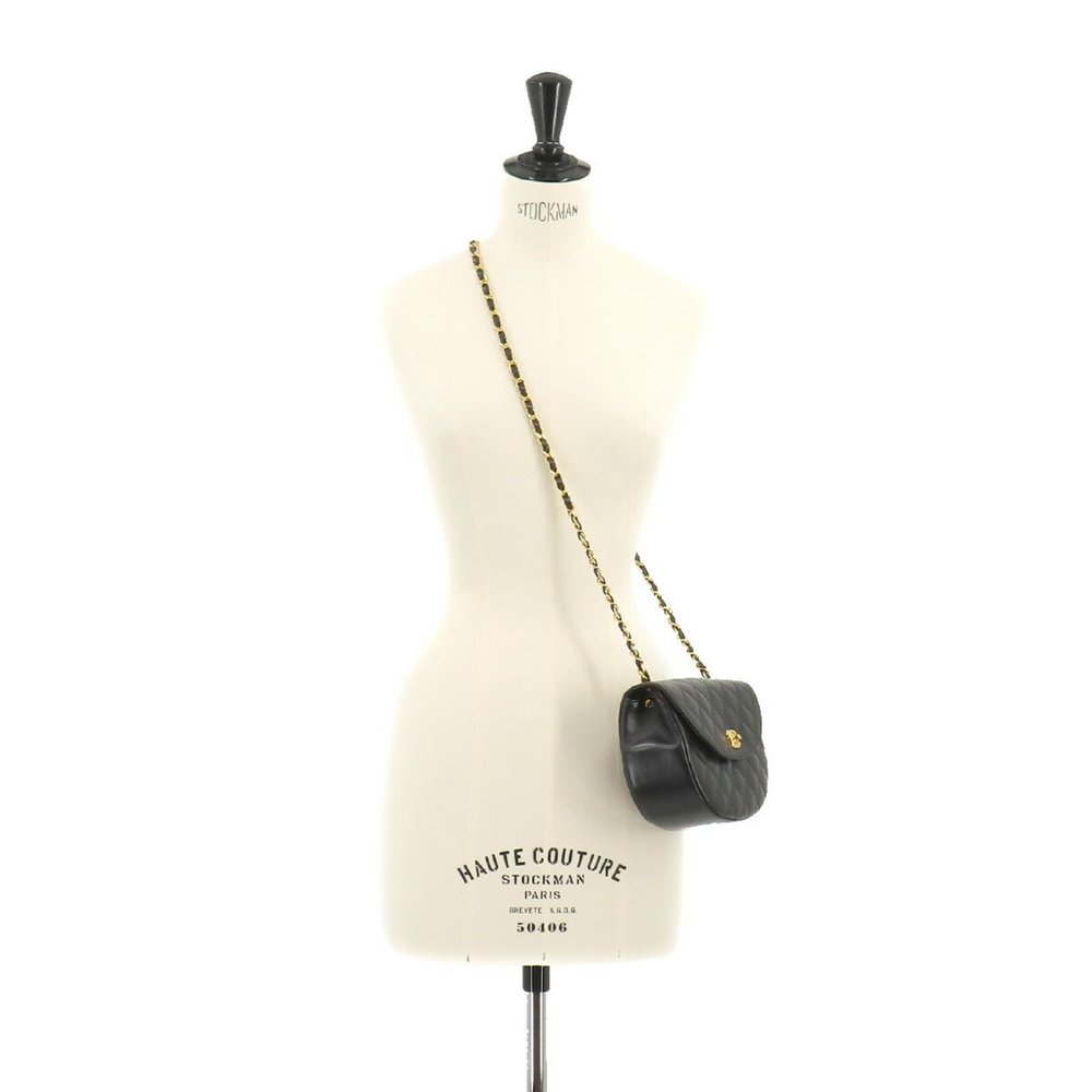 CHANEL Matelasse Half Moon Chain Shoulder Bag Leather Black Gold Hardware Vin... - Picture 10 of 10